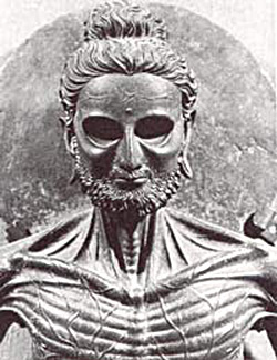 A second century C.E. Gandharan statue of the Buddha during the ascetic phase of his life. From Heinz Bechert and Richard Gombrich, The World of Buddhism (London: Thames and Hudson, 1984), 42.